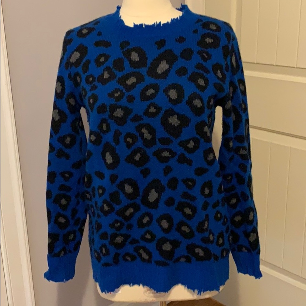 Bloomingdales Acqua 100% Cashmere Leopard Sweater